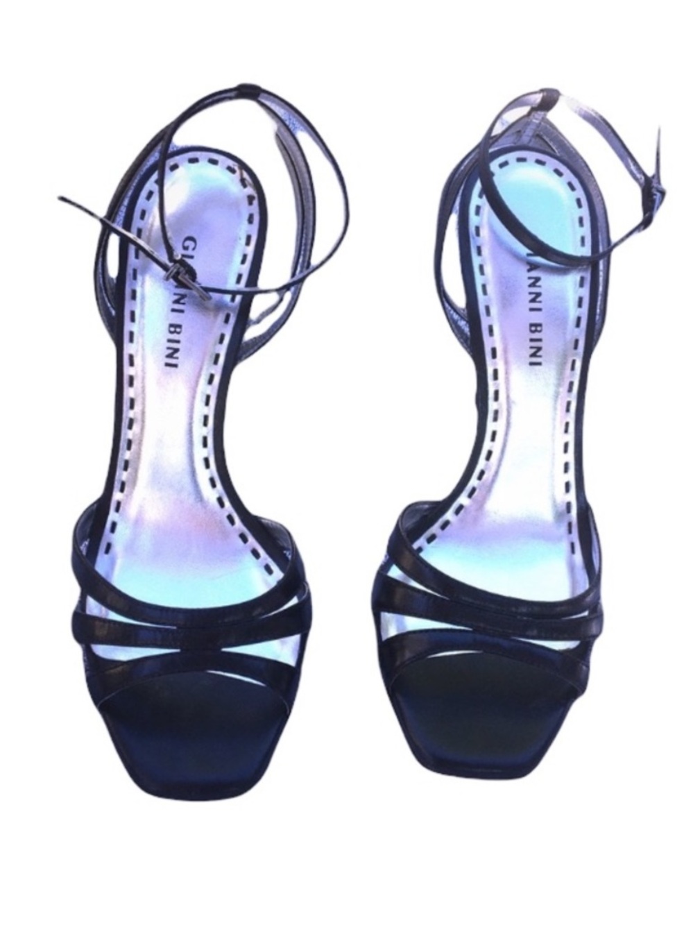 Gianni Bini Black PU Leather Strappy Heels 8.5